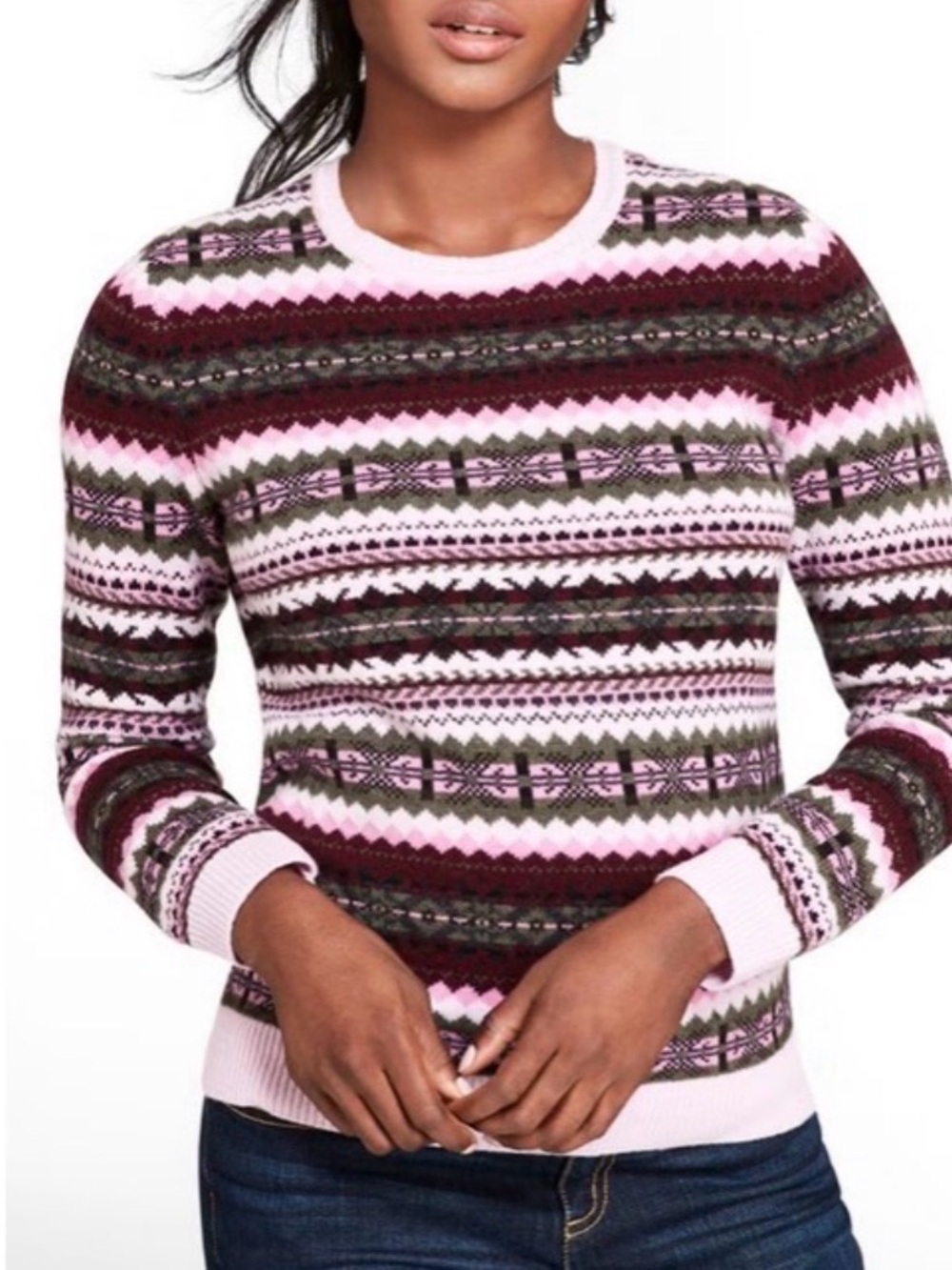Brooks Brothers Red Fleece Fair Isle Wool Blend Sweater | Pink Multi | Medium